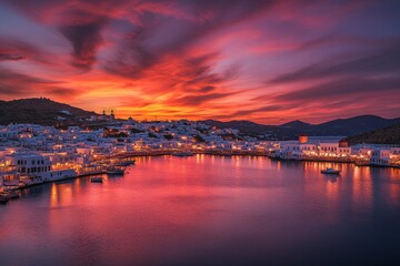 Fototapeta premium sunset in the city with lake before