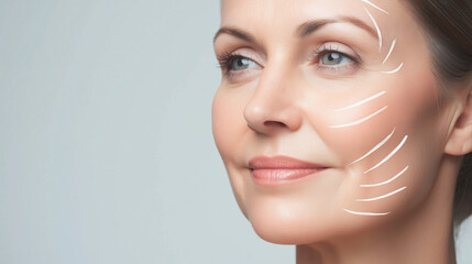 Firming and Tightening Skincare Results: A portrait showing a person with firmer, more lifted skin, showcasing the effects of skincare products or treatments aimed at improving skin elasticity.