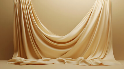 Elegant soft beige fabric drape with gentle light and shadows, creating a serene and luxurious atmosphere