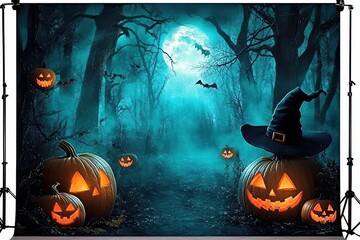 halloween background with pumpkin and bats