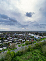 Aerial View of Bedford City of Bedfordshire, England UK During Windy and Cloudy Day. April 5th, 2024. High Angle Footage Was Captured with Drone's Camera.