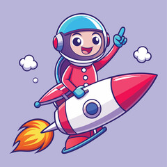  Cute Astronaut Riding Rocket with Megaphone - Cartoon Illustration