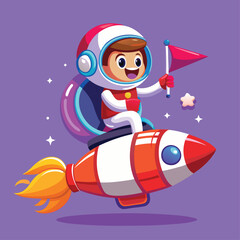  Cute Astronaut Riding Rocket with Megaphone - Cartoon Illustration