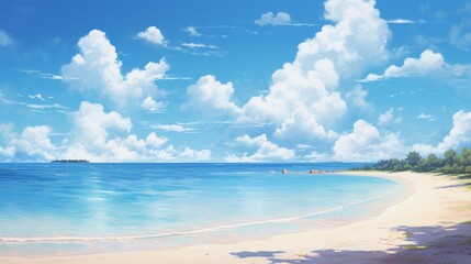 Obraz premium Blue Sky Over Tranquil Beach, Glass Orb Mirroring the Horizon 