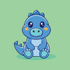 Cute Blue Dinosaur Cartoon Vector Icon Illustration.