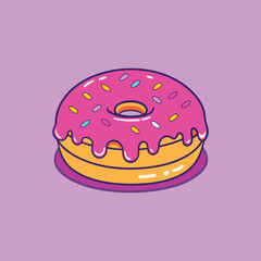 Pink Glazed Donut with Sprinkles Cartoon Vector Icon Illustration.