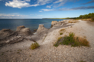 Rauken von Byrum, freestanding sandstone pillars washed out by the sea, Byrum, Oeland, Kalmar County, Sweden, Scandinavia, Europe © Reise-und Naturfoto