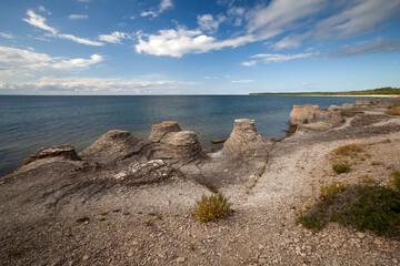 Rauken von Byrum, freestanding sandstone pillars washed out by the sea, Byrum, Oeland, Kalmar County, Sweden, Scandinavia, Europe © Reise-und Naturfoto