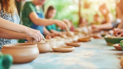 Hands shaping pottery on a wheel, concept of craftsmanship and artistic creation