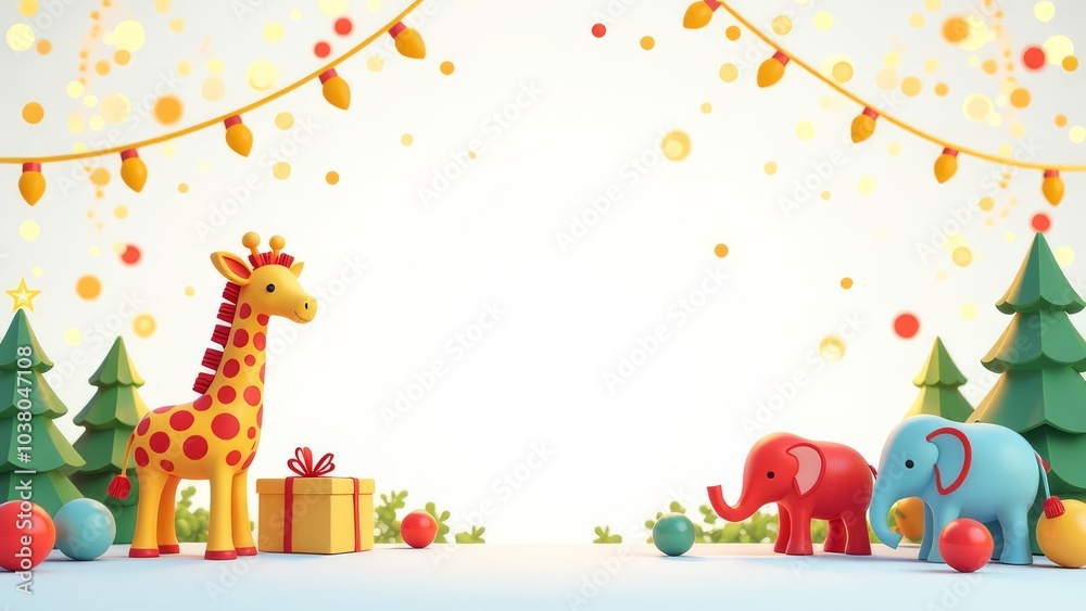 Poster a giraffe and an elephant are standing in front of a christmas tree
