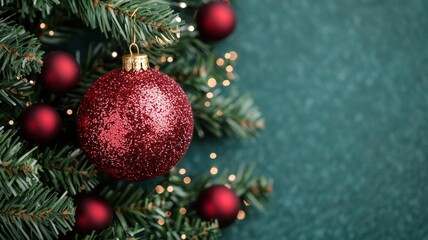 Traditional red and gold tinsel on a Christmas tree, vintage holiday vibes, holiday decorations, tinsel, traditional