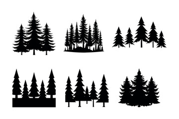 Obraz premium pine tree forest silhouette. pine tree landscape - Forest tree silhouettes collection