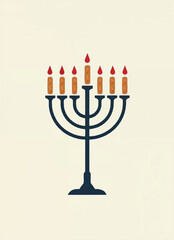 a vector drawing of a menorah with the candles lighted up on yellow background