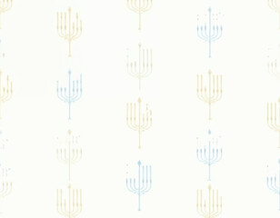 a wallpaper with seamless menorahs in a blue and gold pattern on beige background
