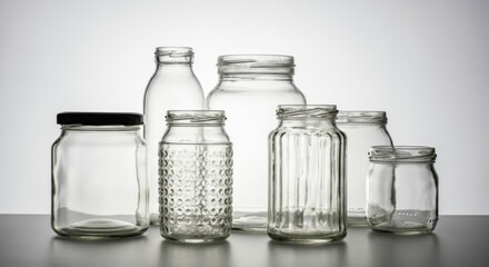Empty Glass Jars on Grey Background