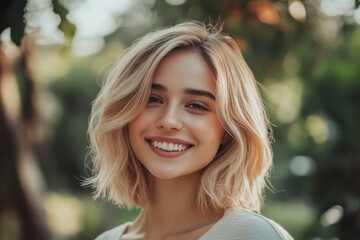 Fototapeta premium portrait of a smiling woman with blonde hair