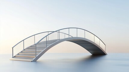 Obraz premium Elegant Curved Footbridge Over Calm Water in Minimalist Design at Sunrise with Pastel Sky
