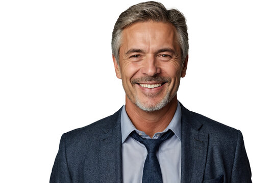 portrait of a smiling businessman wearing suit cut out isolated