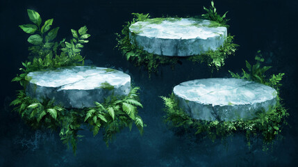Tropical Jungle Stone Platforms with Lush Greenery