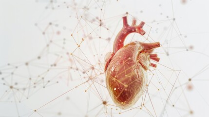 a serene human heart suspended within a celestial network of interconnected neurons and cosmic energies, illustrating the profound connection between emotion and the cosmic order