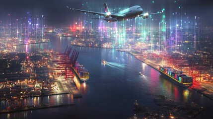 Obraz premium Aerial view of a vibrant city at night