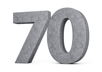 3d Concrete Number Seventy 70 Digit Made Of Grey Concrete Stone On White Background 3d Illustration