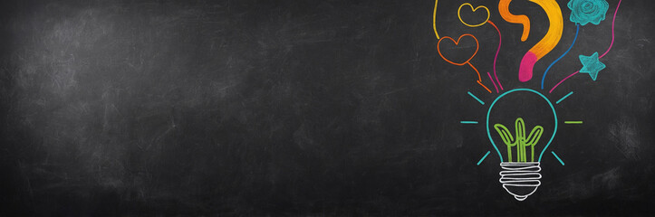 Naklejka premium Creative Brainstorming - Creative Idea Bulb Concept on Blackboard 