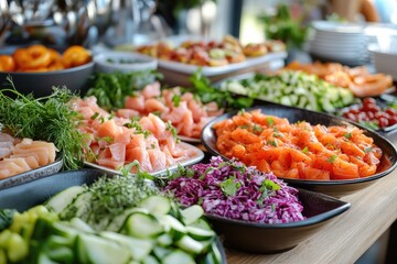Delicious food being served on a buffet table
