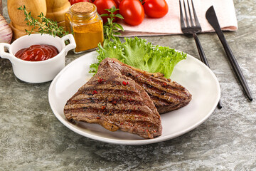 Delicus grilled beef steak with sauce