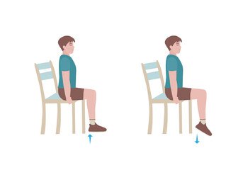 Exercises that can be done at-home using a sturdy chair.
Keep both legs at a 90-degree angle. Extend the heels of pushing the toes on the ground and lifting the heels of pushing. 