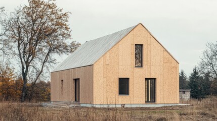 Obraz premium Modern Wooden House in Rural Setting 
