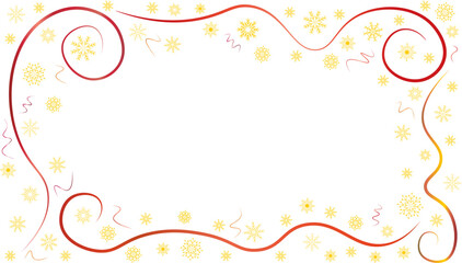 beautiful New Year background with golden snowflakes and a red frame