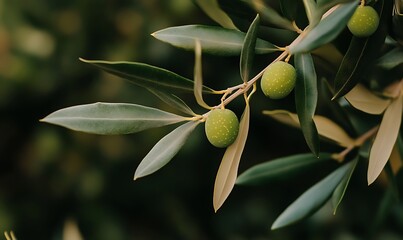 branch with green olives and leaves, Generative AI