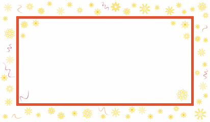 beautiful New Year background with golden snowflakes and a red frame