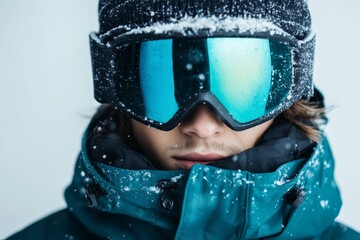A close-up view of a skier wearing reflective goggles and comprehensive winter attire, epitomizing the adventurous and resilient spirit of winter sports enthusiasts.