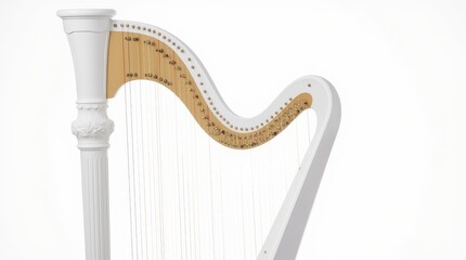 Obraz premium Harp isolated on white background with tags related to music, instruments, and classical themes