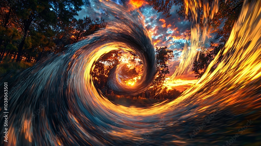 Fototapete exploring a twilight dimension a surreal landscape where time cycles in mesmeric loops and light dan