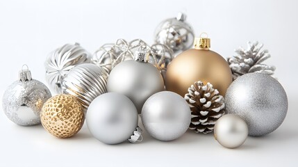 Silver and Gold Christmas Ornaments with Pine Cone