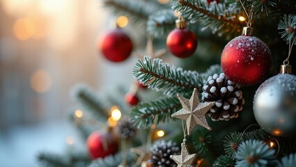 Festive Christmas Tree Decorations with Ornaments and Lights