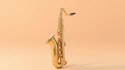 Golden saxophone isolated on a yellow background, a musical instrument from the woodwind family