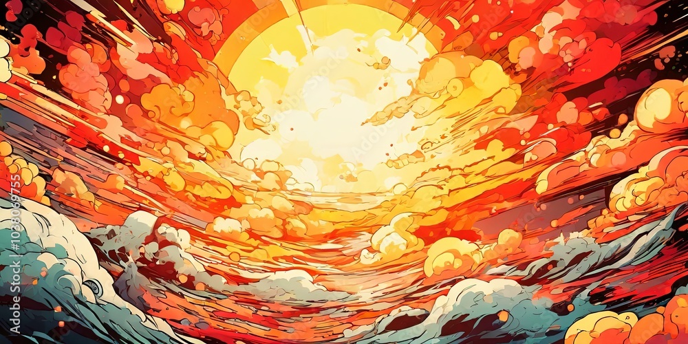 Poster A computer generated image of a sun with clouds in the background