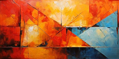 A painting of a red, yellow, and blue triangle
