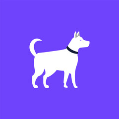 white dog standing with black belt on the neck illustration vector eps