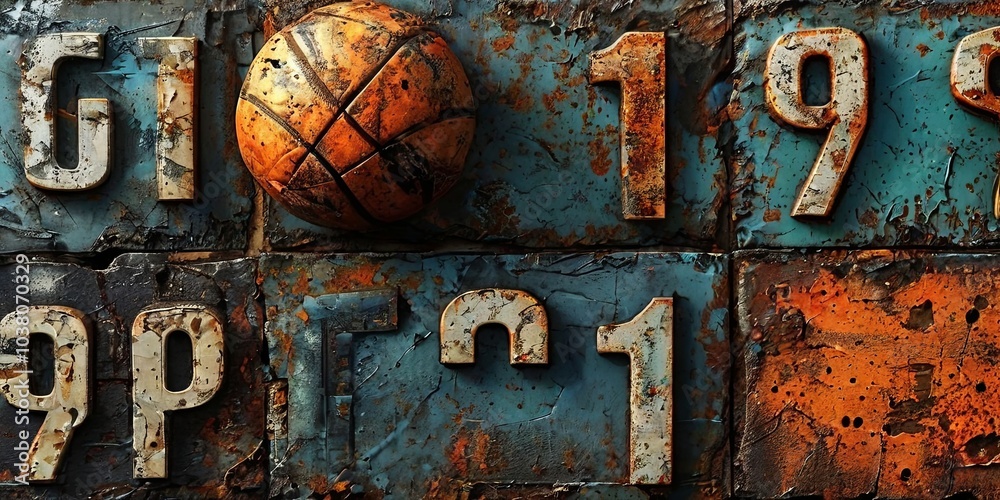 Aufkleber a basketball is sitting on top of a row of numbers