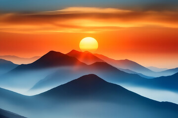 Fototapeta premium Sunrise Over Misty Mountains