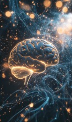 Fototapeta premium Glowing brain in a network of lights.