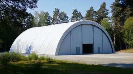 Modern Arch Hangar in Wooded Area 