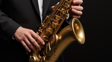Obraz premium A saxophonist performing music at a jazz concert