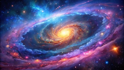 Obraz premium A celestial tapestry woven with swirling nebulae and ethereal dust, illuminating a galaxy of vibrant colors.