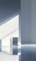 Fototapeta premium A metallic hexagonal podium in a white room.